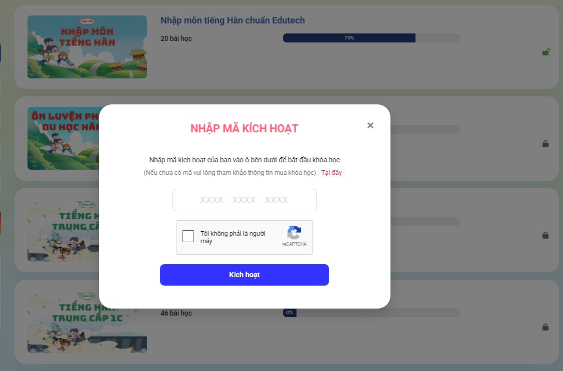 Vào giao diện nhập mã